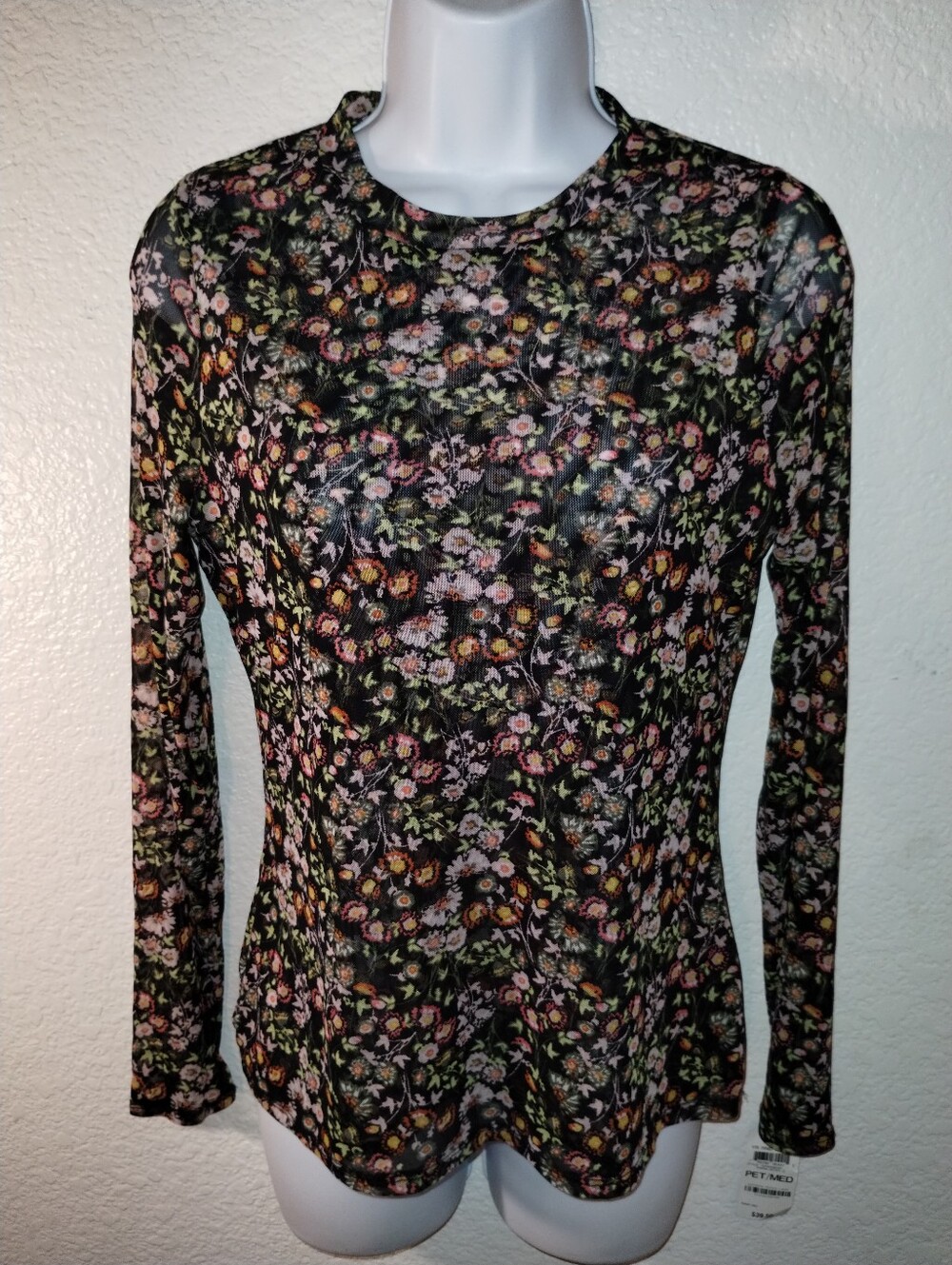 INC International Concepts L/S Top Semi Sheer Mesh Size Petite Medium NWT